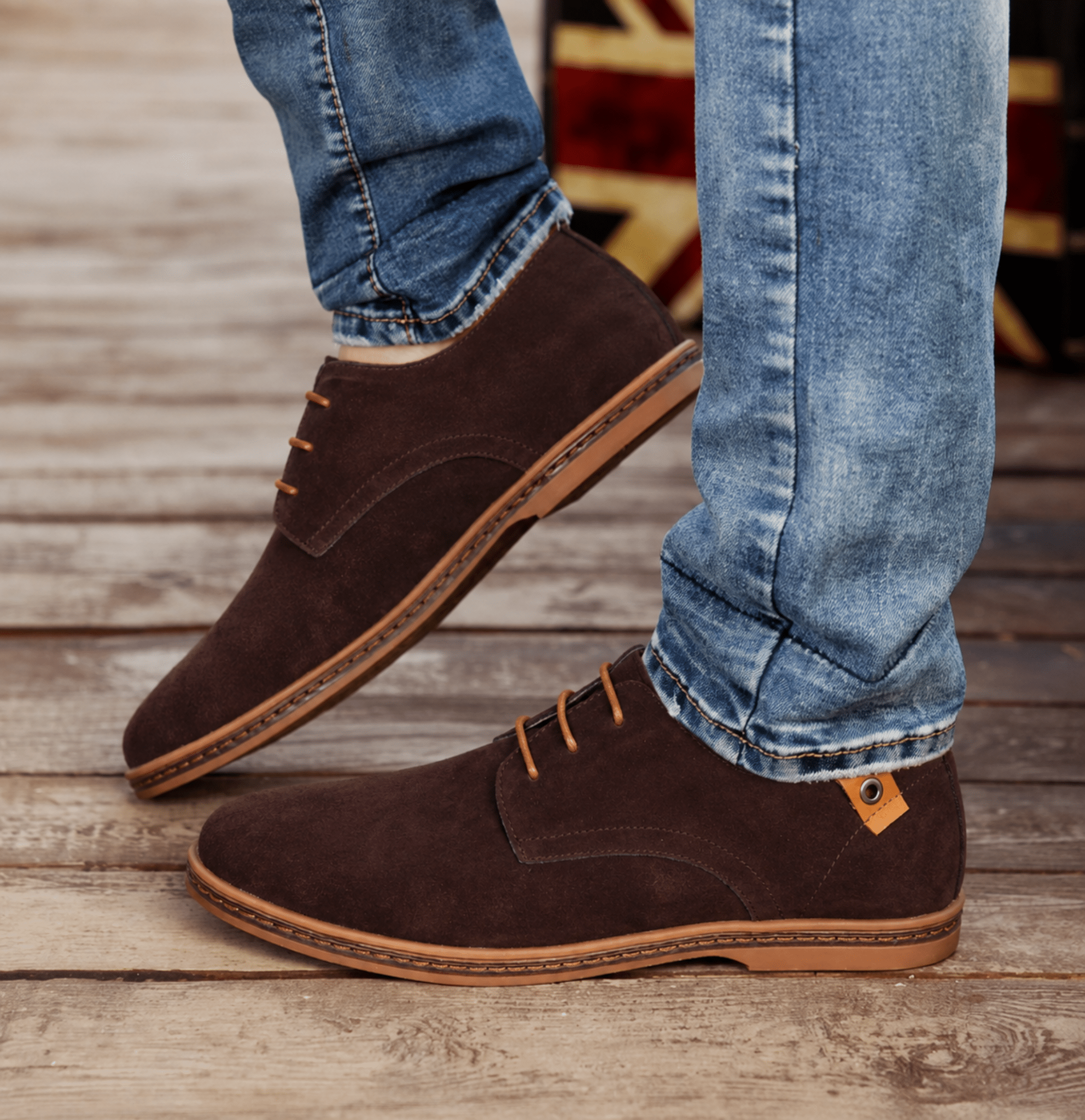 Oliver - Men's Lace-Up Suede-Look Derby Shoes with Contrast Sole - Shoes - Brown - Davies & Cooper