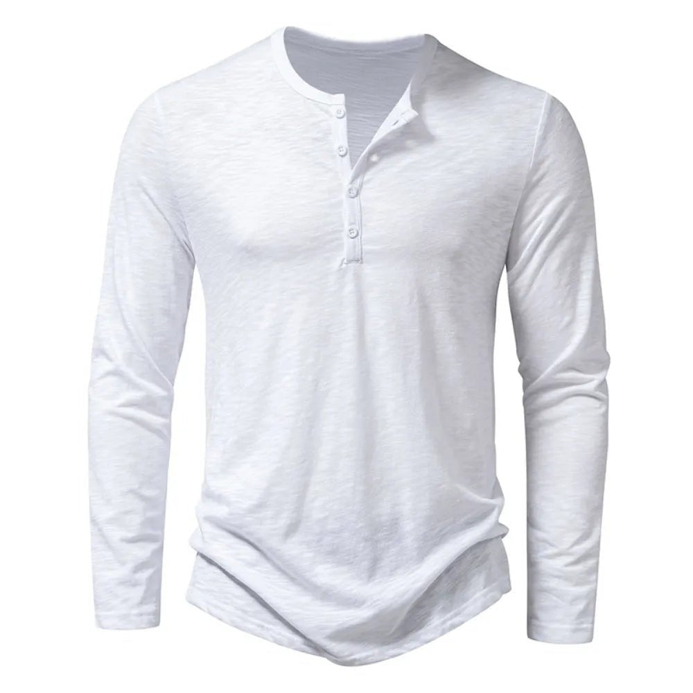 Oliver - Men's Long Sleeve Button-Neck Henley Shirt - Henley Shirts - Army Green - Davies & Cooper