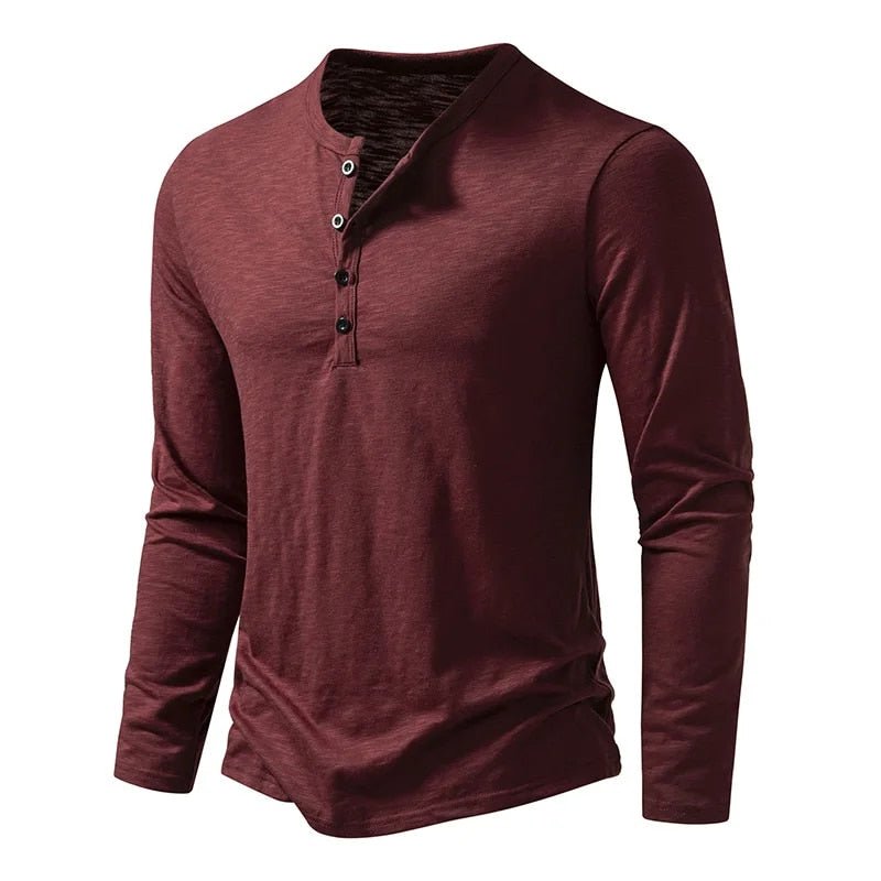 Oliver - Men's Long Sleeve Button-Neck Henley Shirt - Henley Shirts - Army Green - Davies & Cooper