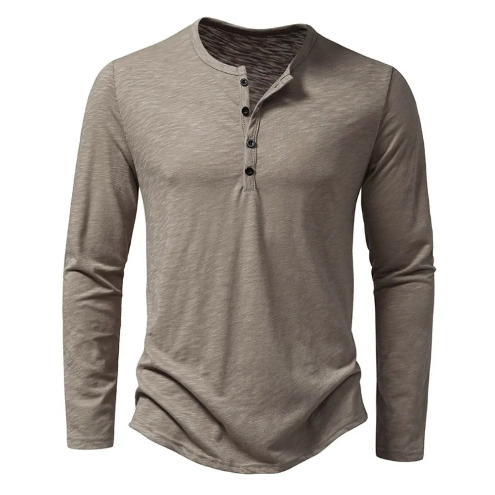 Oliver - Men's Long Sleeve Button-Neck Henley Shirt - Henley Shirts - Black - Davies & Cooper
