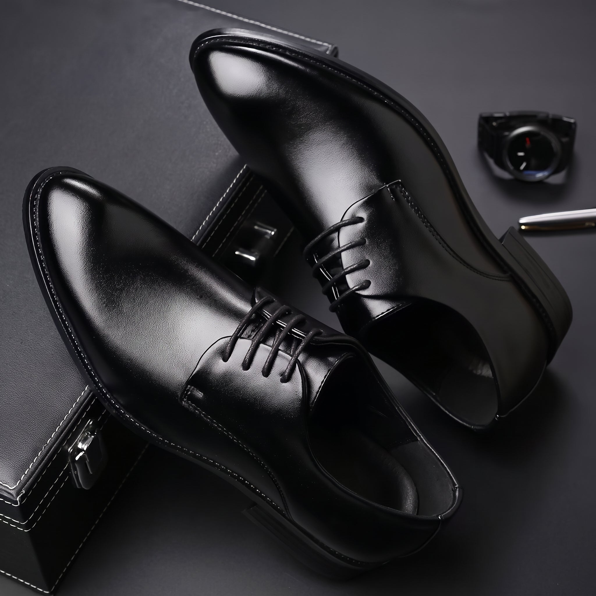 Oliver - Men's Low Block Heel Derby Wedding Shoes - Wedding Shoes - Black - Davies & Cooper