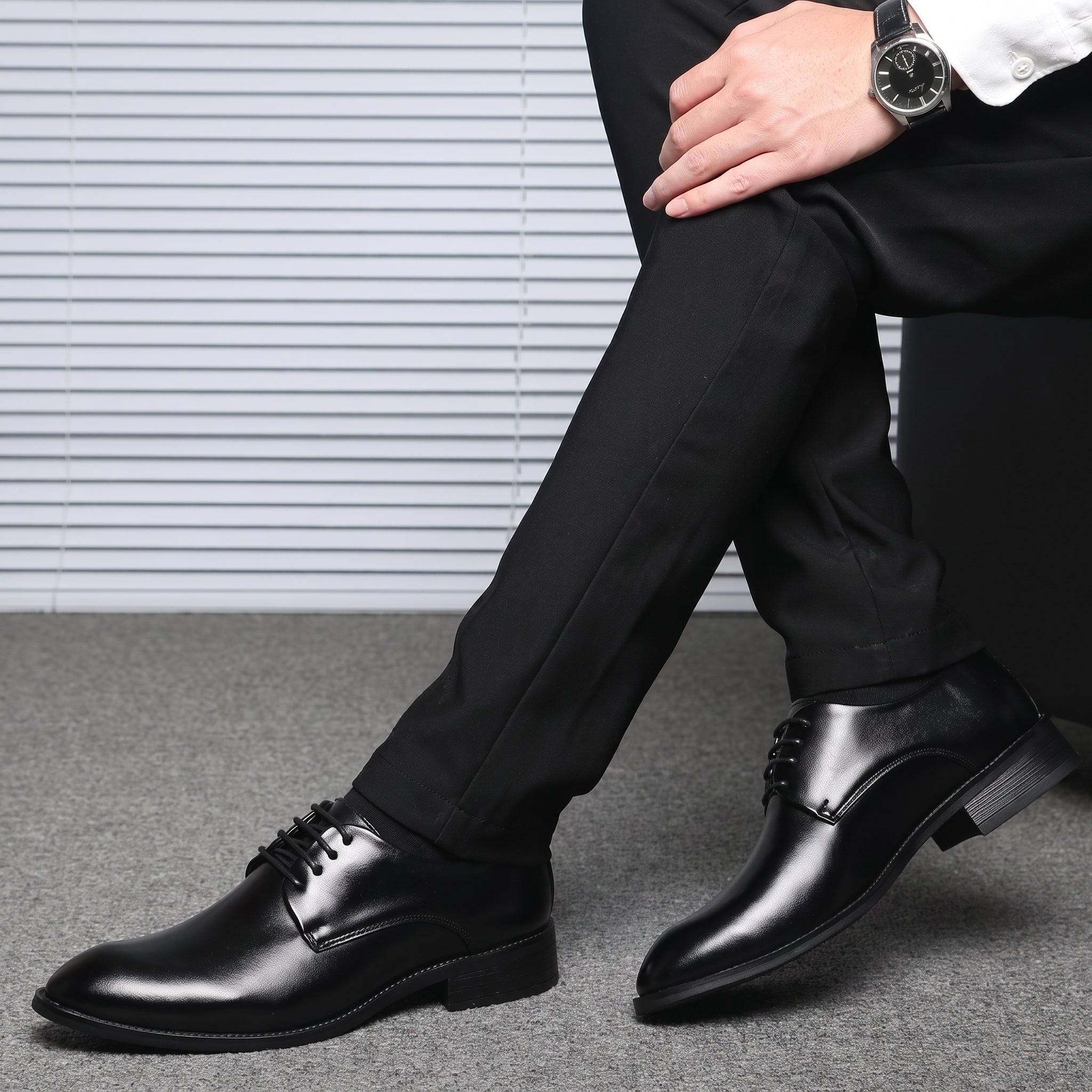 Oliver - Men's Low Block Heel Derby Wedding Shoes - Wedding Shoes - Black - Davies & Cooper