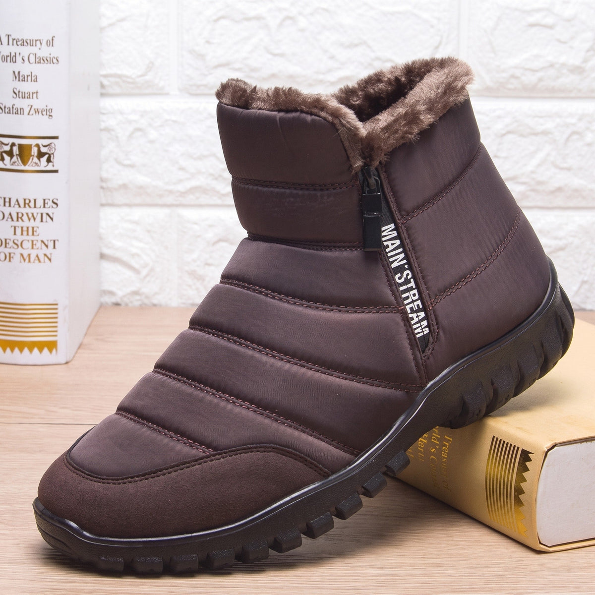 Oliver - Men's Orthopaedic Fur-Lined Winter Ankle Boots with Side Zip - Boots - Brown - Davies & Cooper