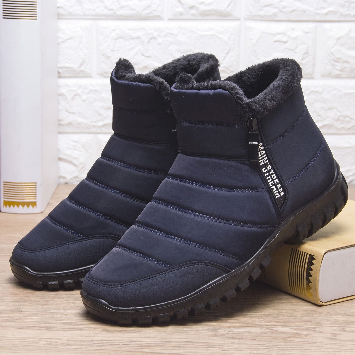 Oliver - Men's Orthopaedic Fur-Lined Winter Ankle Boots with Side Zip - Boots - Blue - Davies & Cooper