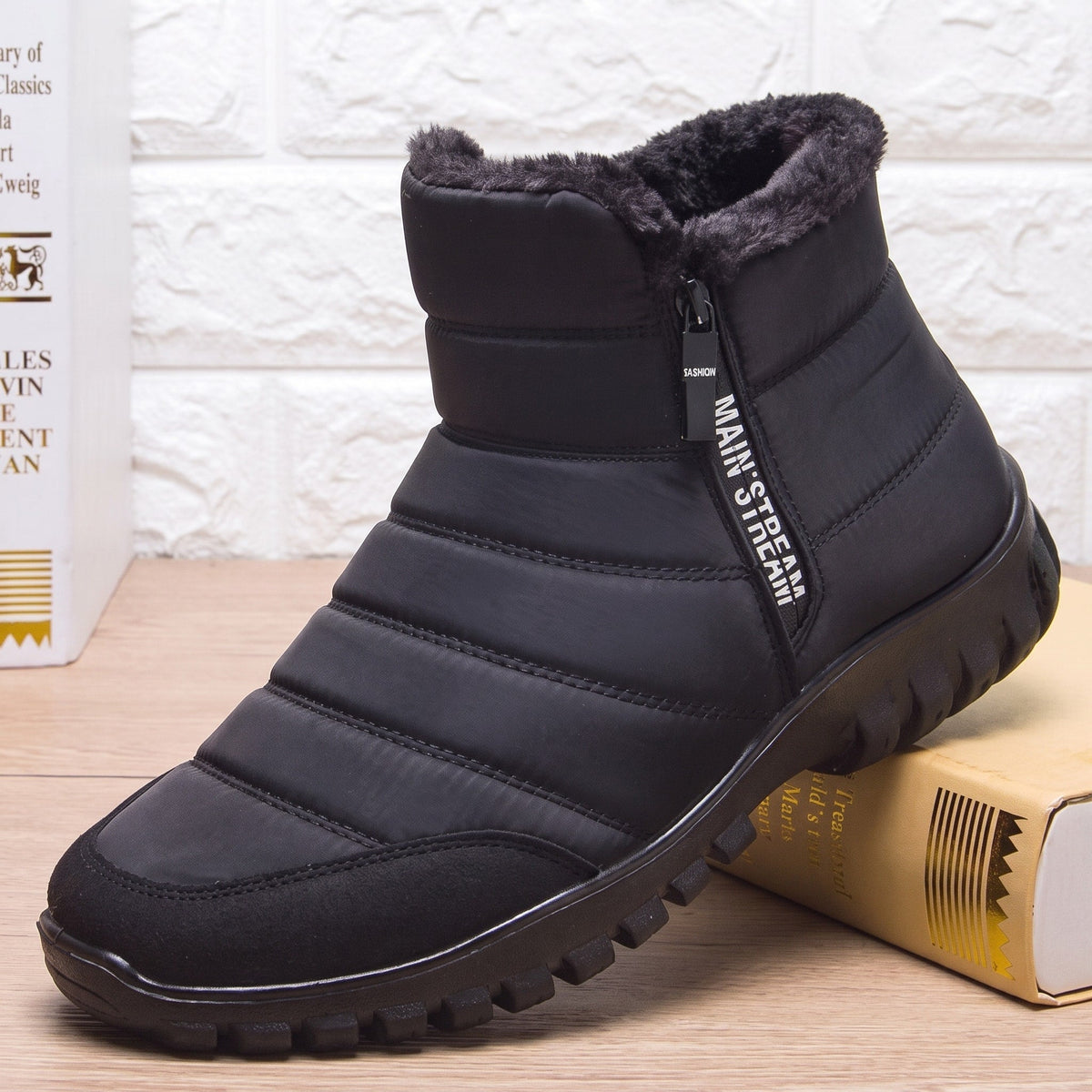 Oliver - Men's Orthopaedic Fur-Lined Winter Ankle Boots with Side Zip - Boots - Black - Davies & Cooper