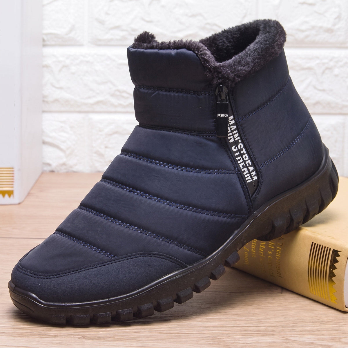 Oliver - Men's Orthopaedic Fur-Lined Winter Ankle Boots with Side Zip - Boots - Blue - Davies & Cooper
