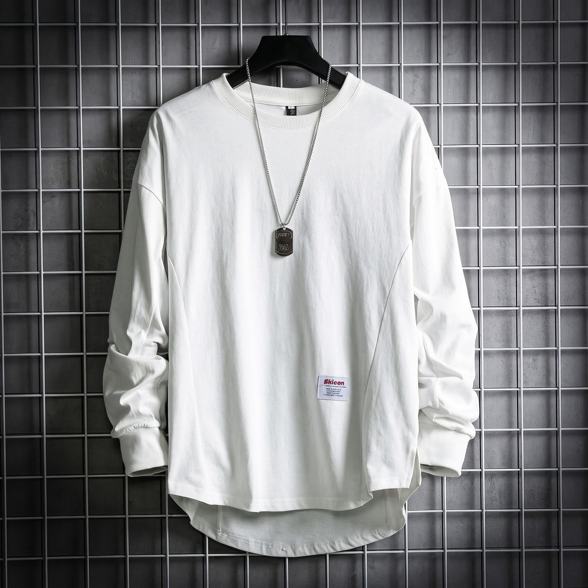 Oliver - Men's Oversized Drop Hem Long Sleeve T-Shirt with Ribbed Cuffs - T-Shirts - White - Davies & Cooper