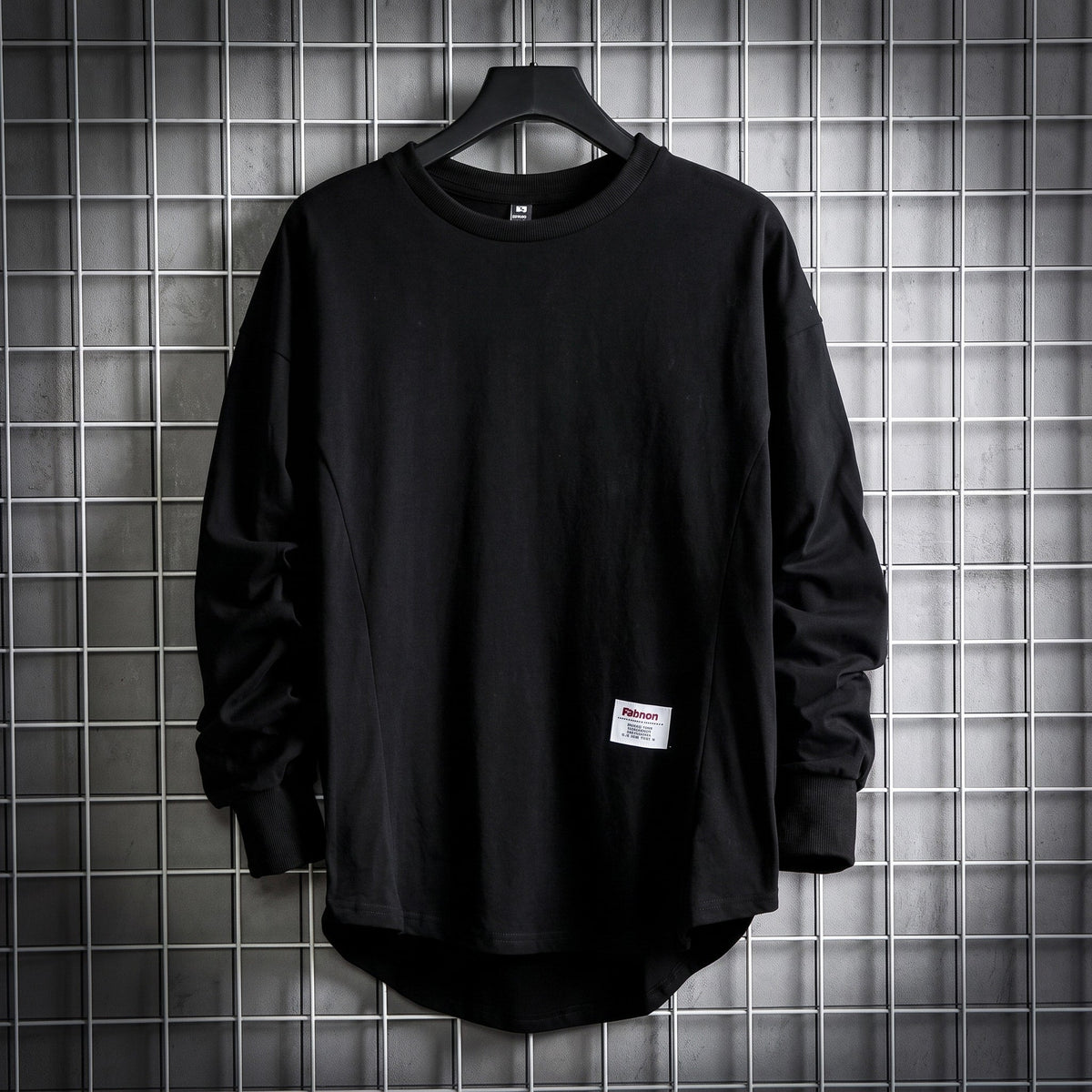 Oliver - Men's Oversized Drop Hem Long Sleeve T-Shirt with Ribbed Cuffs - T-Shirts - Black - Davies & Cooper