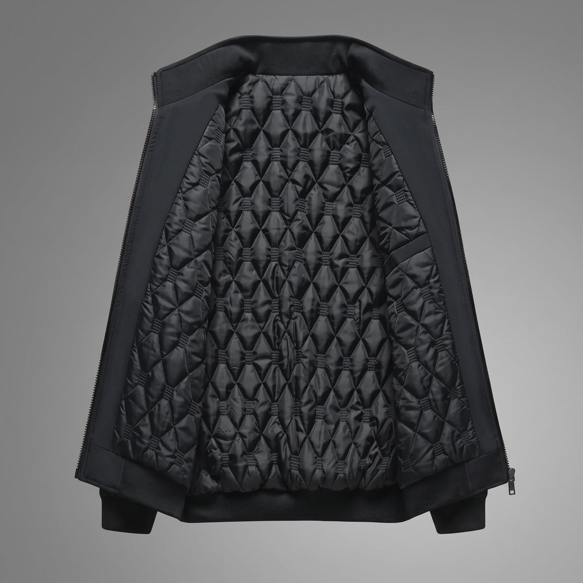 Oliver - Men's Quilted Zip-Up Jacket with Stand Collar - Sport Jackets - Black - Davies & Cooper