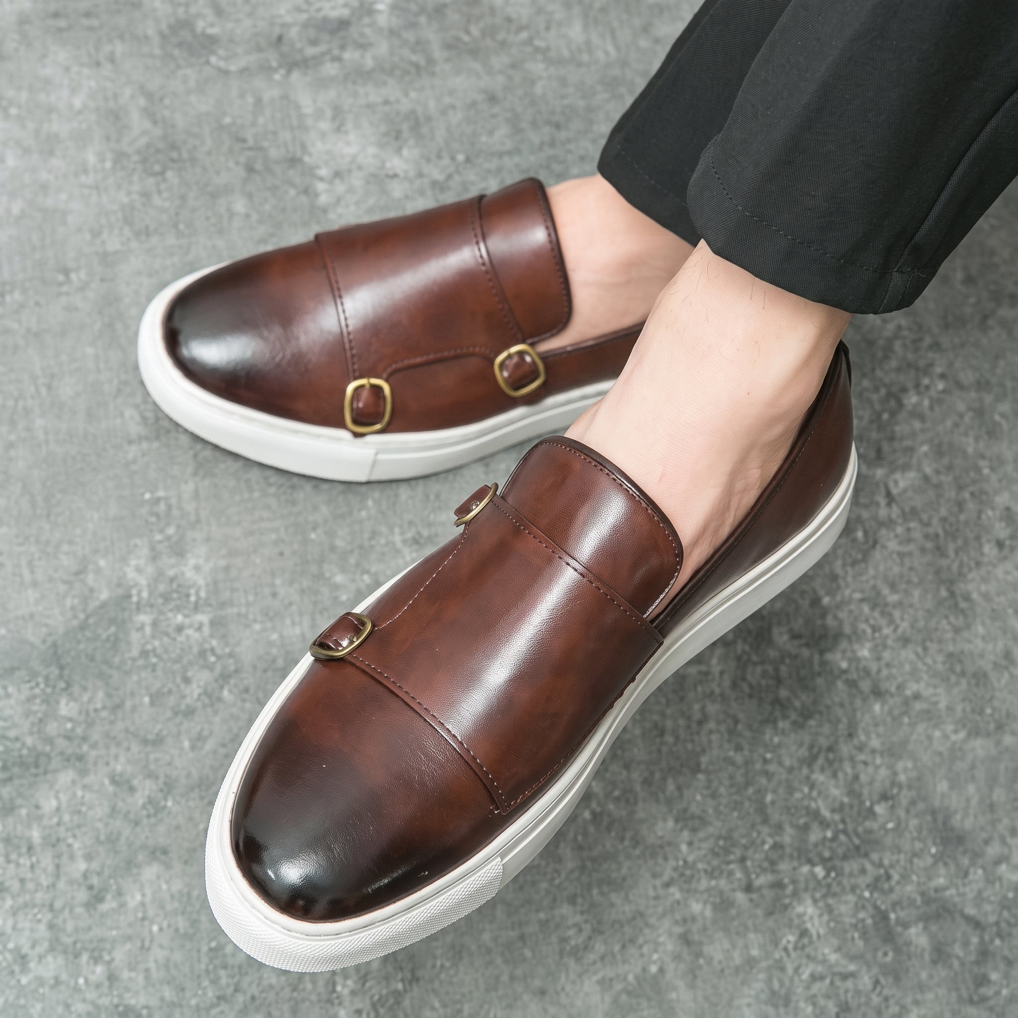 Oliver - Men's Smart Casual Double Monk Strap Loafers - Shoes men - Dark Brown - Davies & Cooper