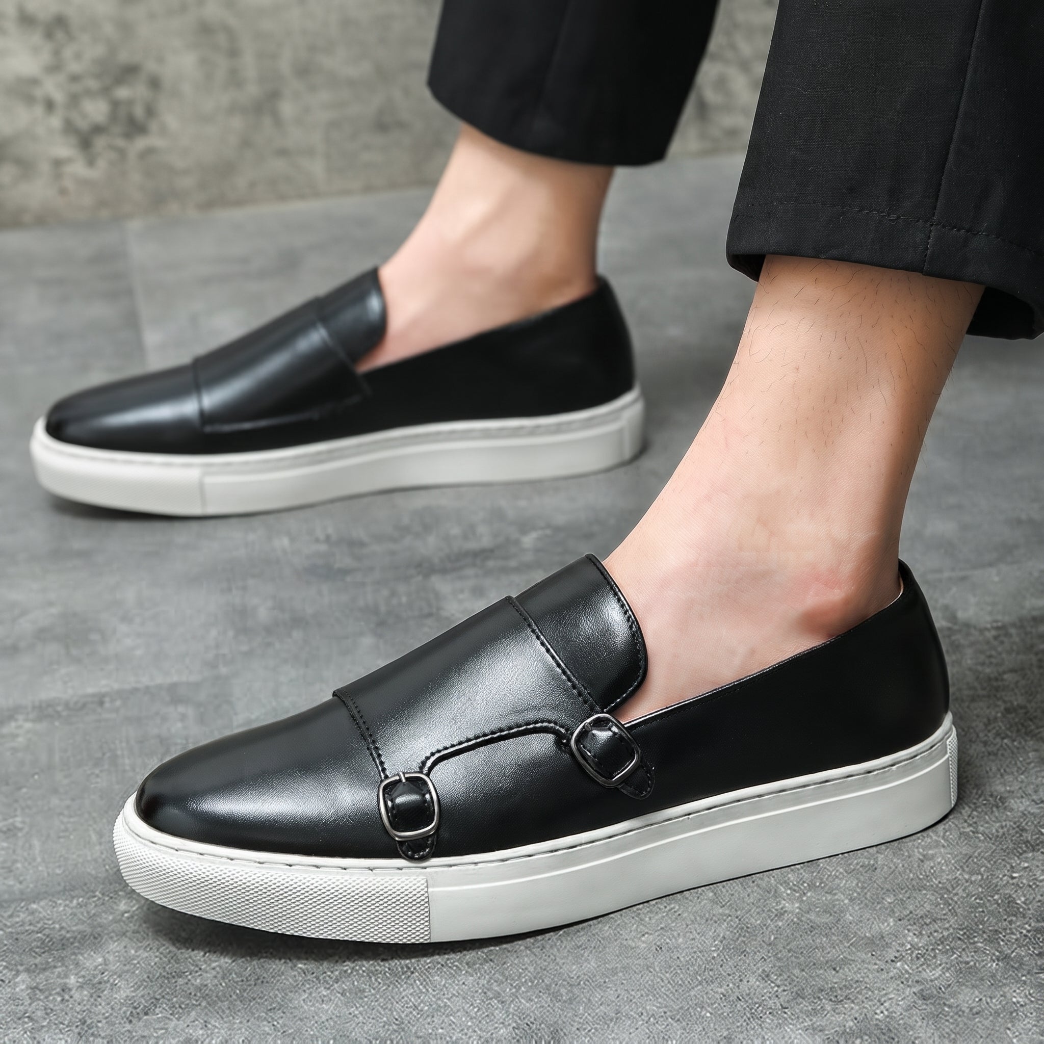 Oliver - Men's Smart Casual Double Monk Strap Loafers - Shoes men - Black - Davies & Cooper