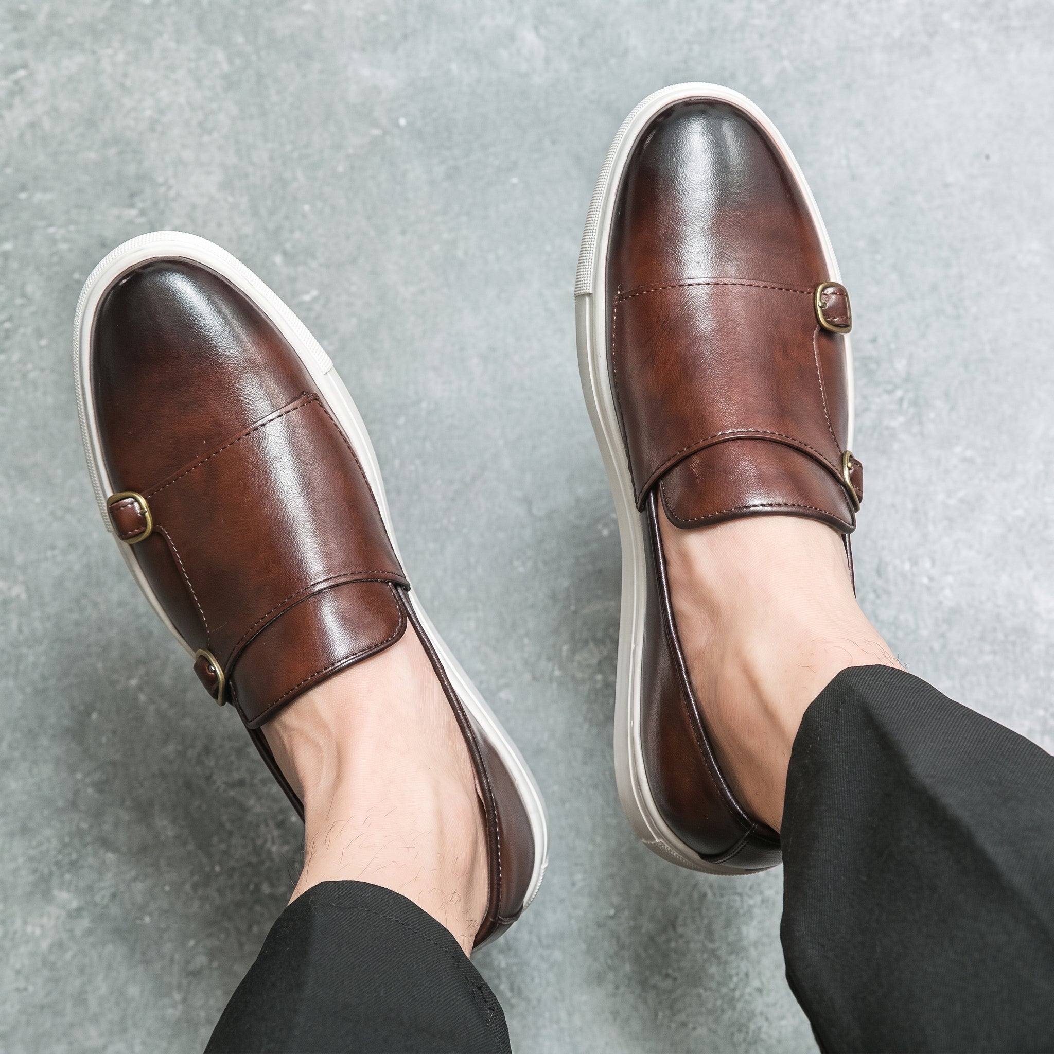 Oliver - Men's Smart Casual Double Monk Strap Loafers - Shoes men - Dark Brown - Davies & Cooper