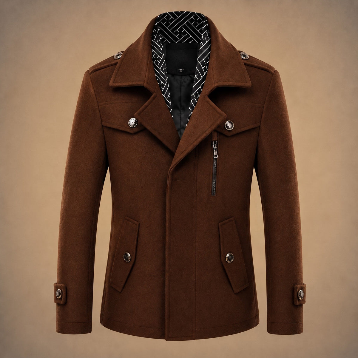 Oliver - Men's Tailored Longline Overcoat with Multiple Pockets - Overcoats - Dark Brown - Davies & Cooper