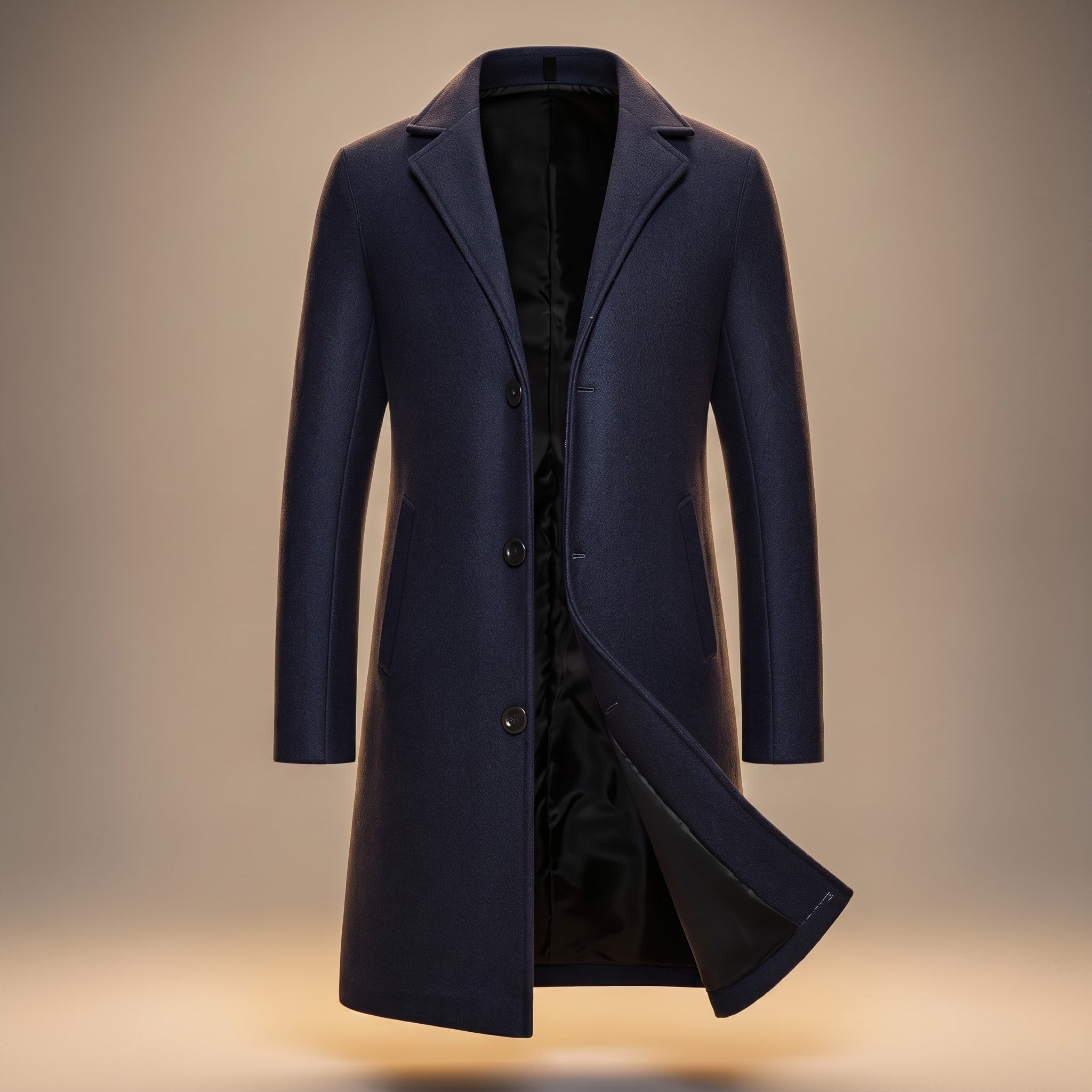 Oliver - Men's Tailored Longline Overcoat with Notch Lapel - Overcoats - Navy Blue - Davies & Cooper