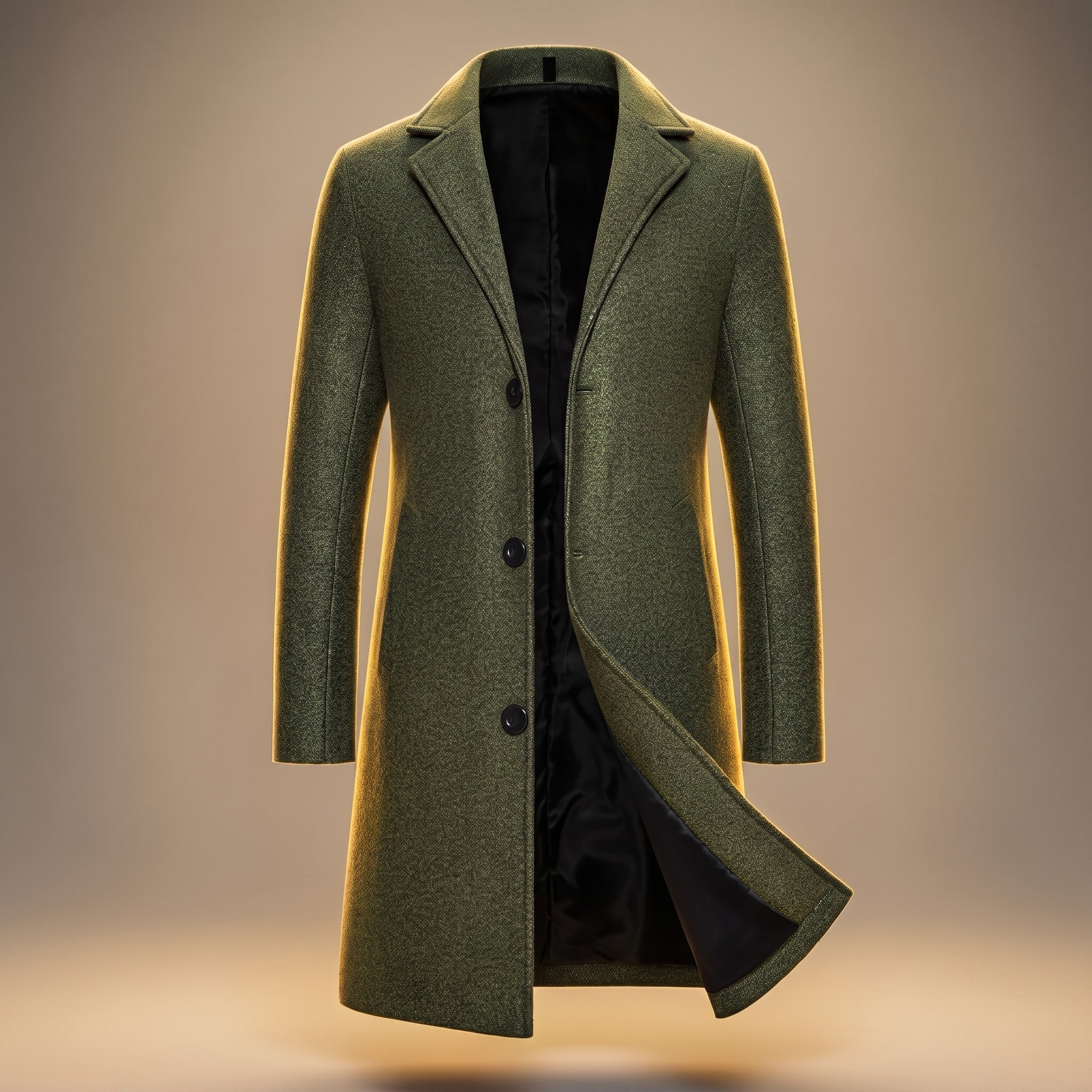 Oliver - Men's Tailored Longline Overcoat with Notch Lapel - Overcoats - Army Green - Davies & Cooper