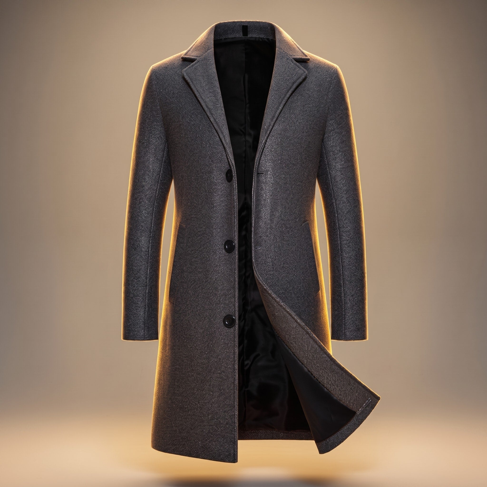 Oliver - Men's Tailored Longline Overcoat with Notch Lapel - Overcoats - Grey - Davies & Cooper