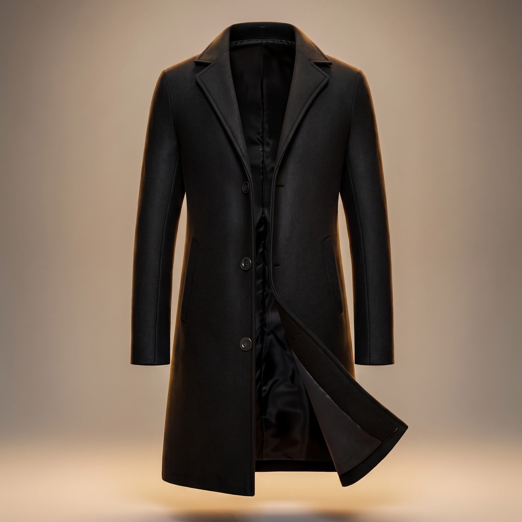 Oliver - Men's Tailored Longline Overcoat with Notch Lapel - Overcoats - Black - Davies & Cooper