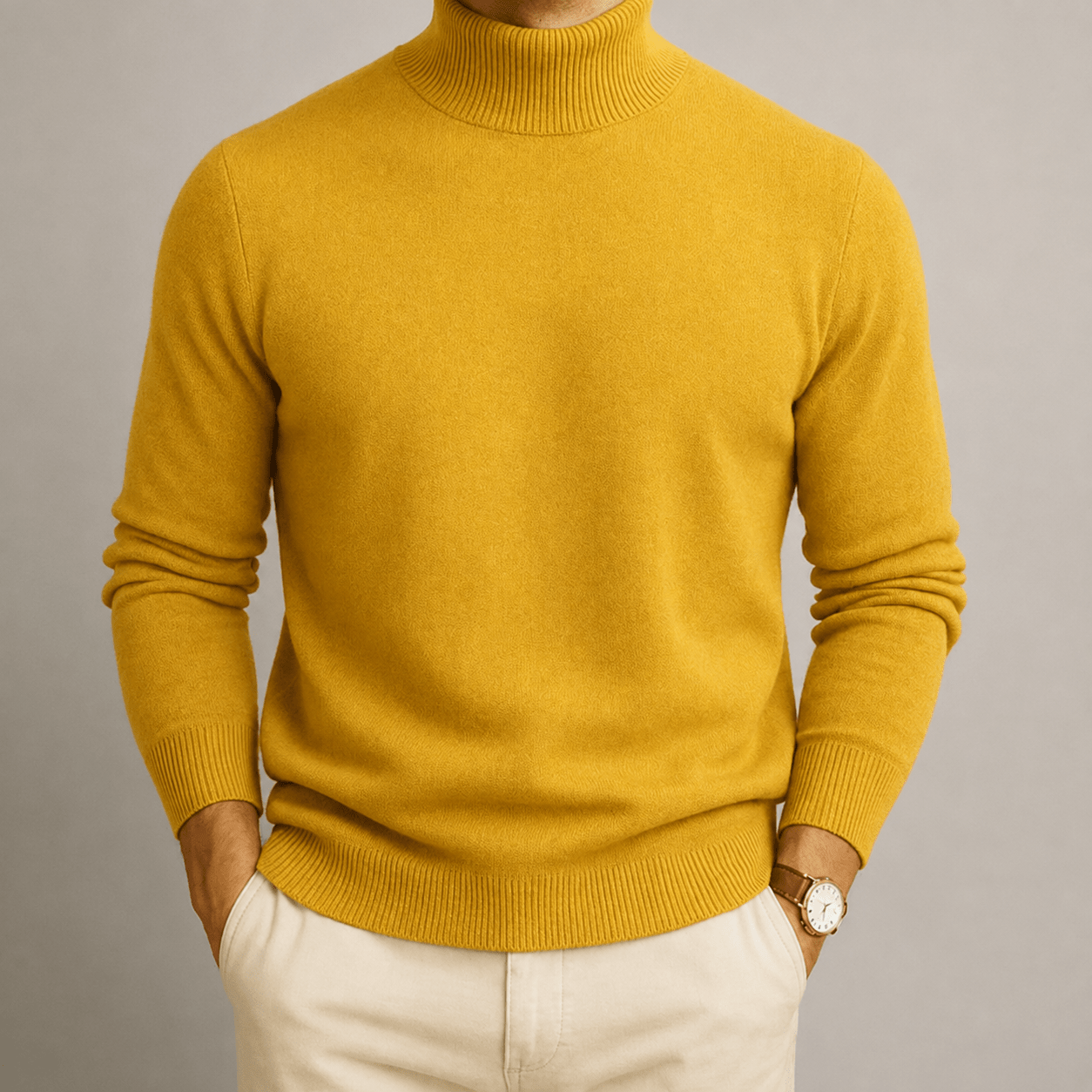 Oliver - Men's Turtleneck Jumper with Ribbed Trim - Sweaters - Yellow - Davies & Cooper