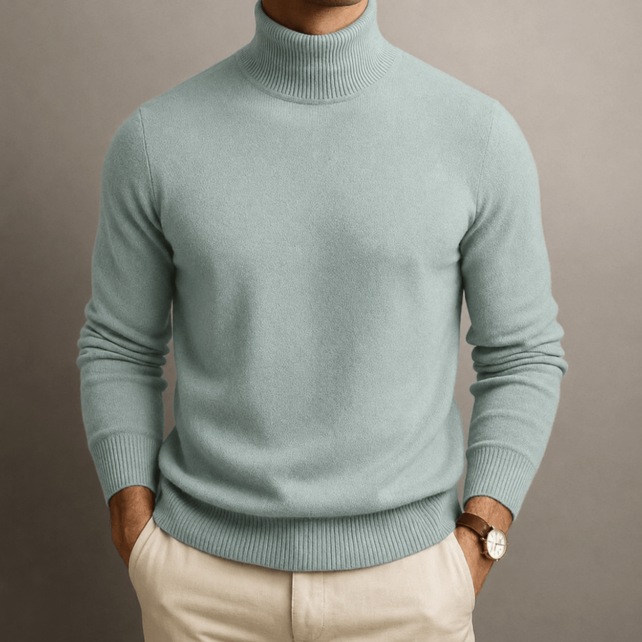 Oliver - Men's Turtleneck Jumper with Ribbed Trim - Sweaters - Light Green - Davies & Cooper