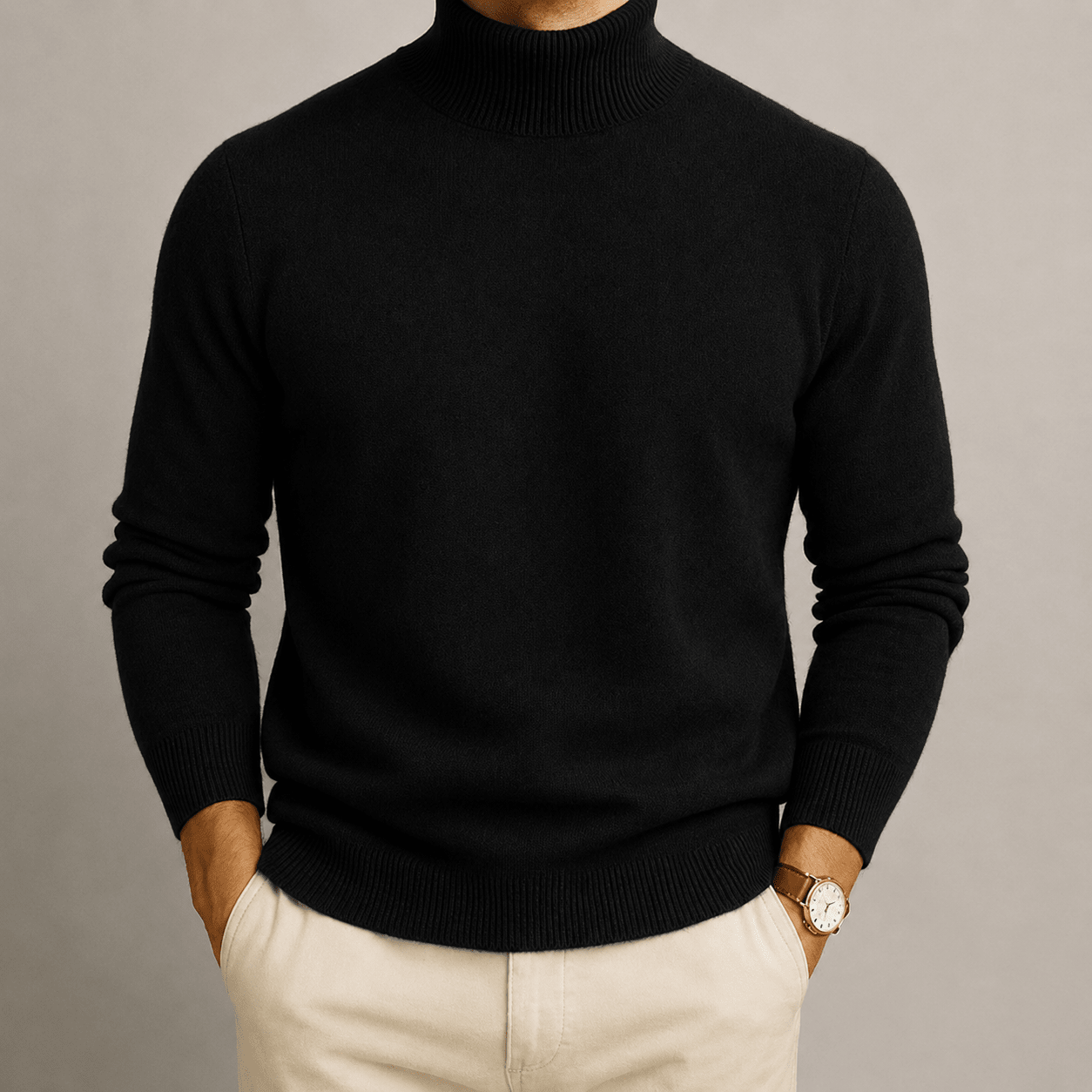 Oliver - Men's Turtleneck Jumper with Ribbed Trim - Sweaters - Black - Davies & Cooper