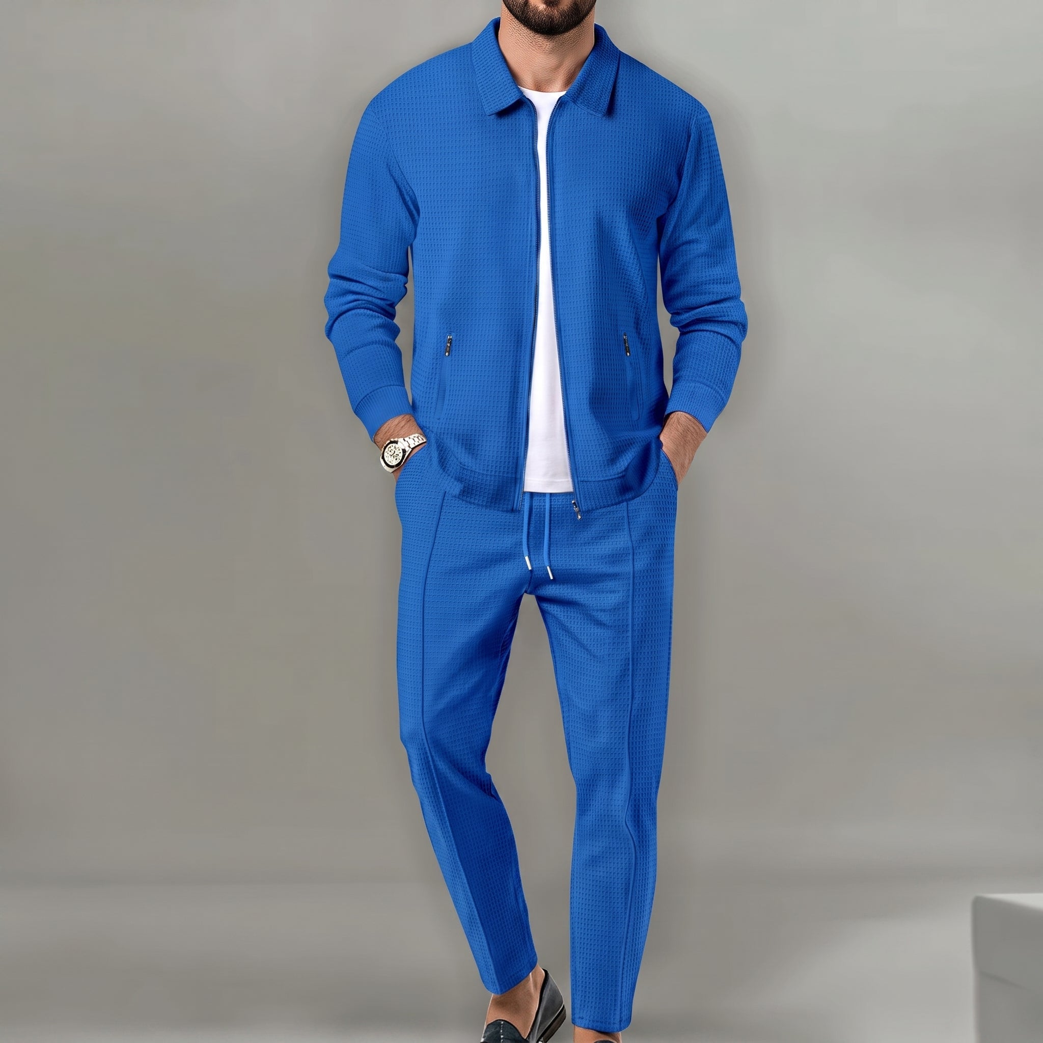 Oliver - Men's Two-Piece Zip-Up Jacket Trouser Set - Outfit Sets - Blue - Davies & Cooper