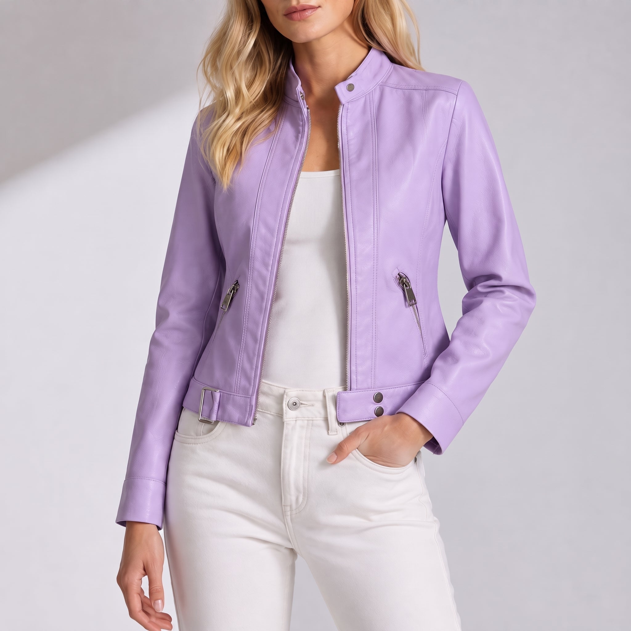 Olivia - omen's Slim Fit Transitional Jacket with Snap Collar - Jackets - Purple - Davies & Cooper