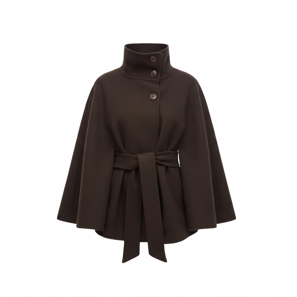 Olivia - Women's Belted Cape Coat with High-Neck Button Collar - Capes - Brown - Davies & Cooper