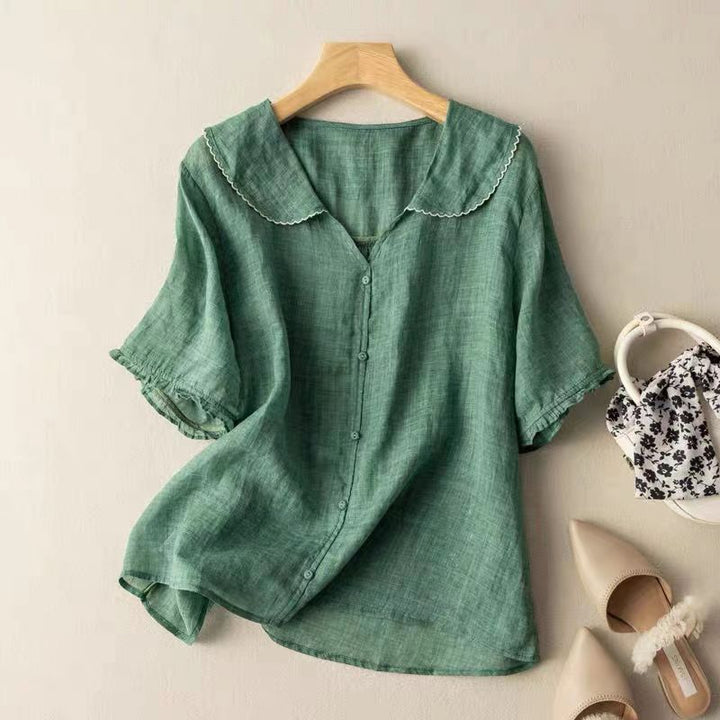 Olivia - Women's Casual Peter Pan Collar Blouse - Blouse - Green - Davies & Cooper