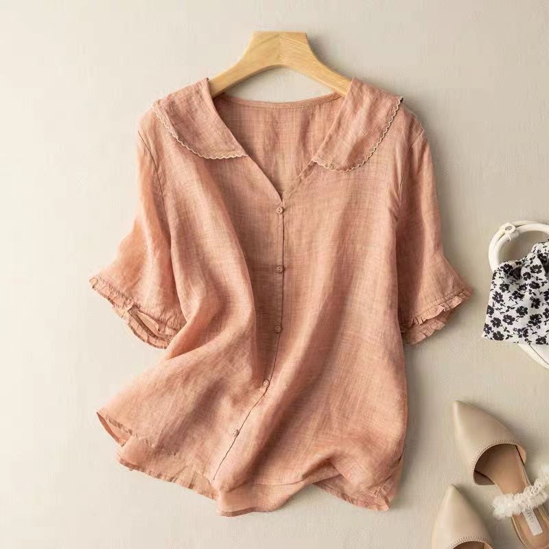 Olivia - Women's Casual Peter Pan Collar Blouse - Blouse - Peach - Davies & Cooper