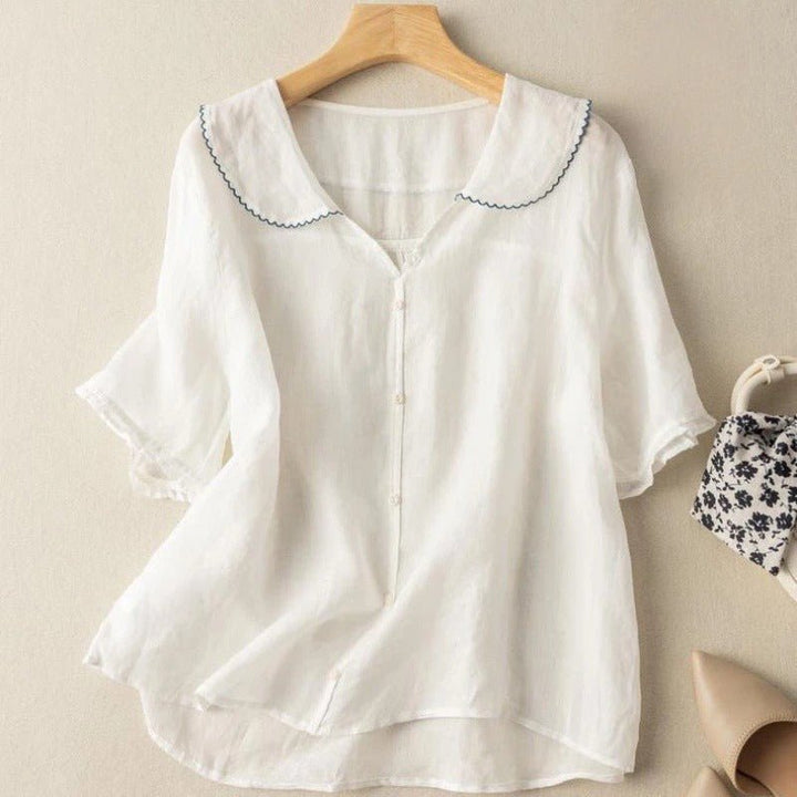 Olivia - Women's Casual Peter Pan Collar Blouse - Blouse - White - Davies & Cooper