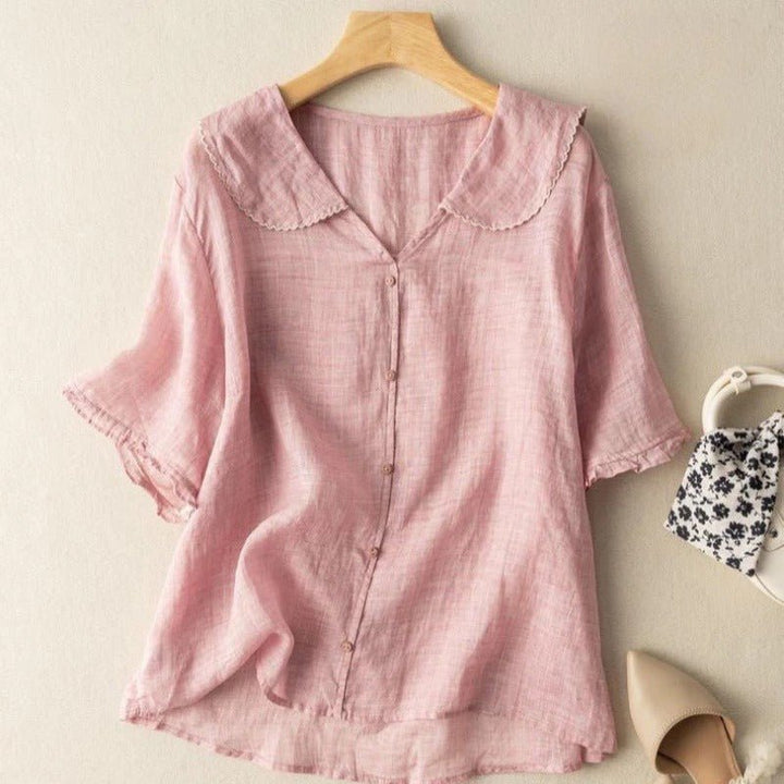 Olivia - Women's Casual Peter Pan Collar Blouse - Blouse - Pink - Davies & Cooper