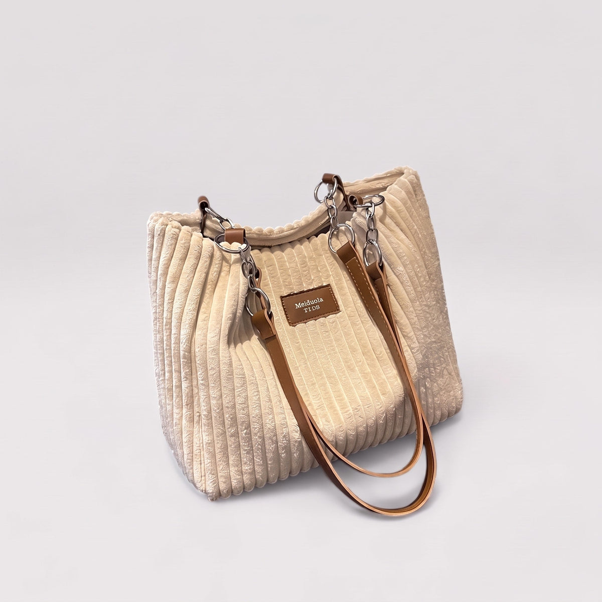 Olivia - Women's Corduroy Shoulder Bag with Adjustable Strap - Shoulder Bag - Beige - Davies & Cooper