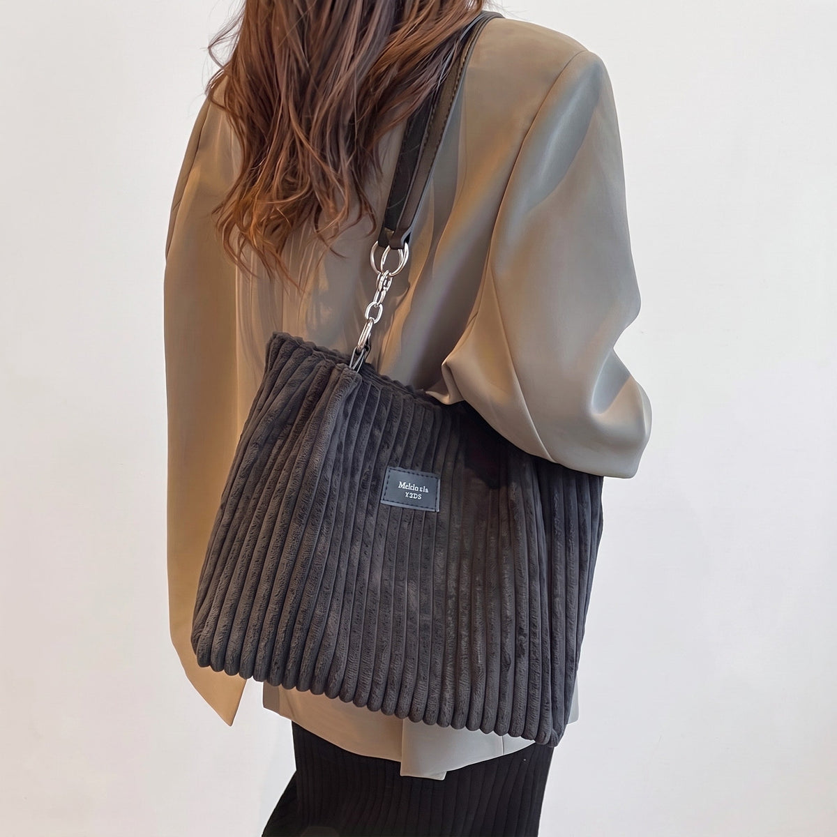 Olivia - Women's Corduroy Shoulder Bag with Adjustable Strap - Shoulder Bag - Black - Davies & Cooper