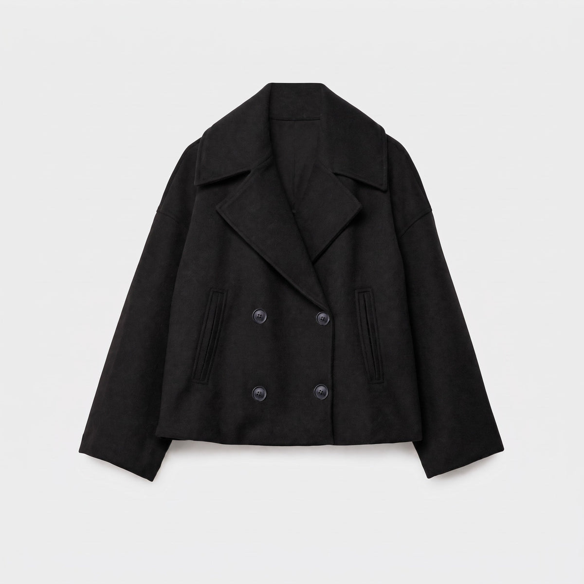Olivia - Women's Double-Breasted Cropped Jacket with Notch Collar - Blazers - Black - Davies & Cooper