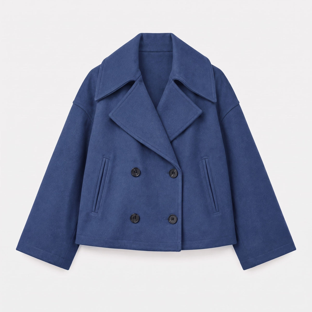 Olivia - Women's Double-Breasted Cropped Jacket with Notch Collar - Blazers - Blue - Davies & Cooper