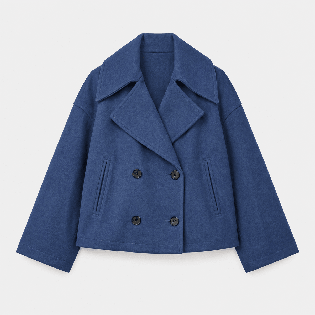 Olivia - Women's Double-Breasted Cropped Jacket with Notch Collar - Blazers - Blue - Davies & Cooper