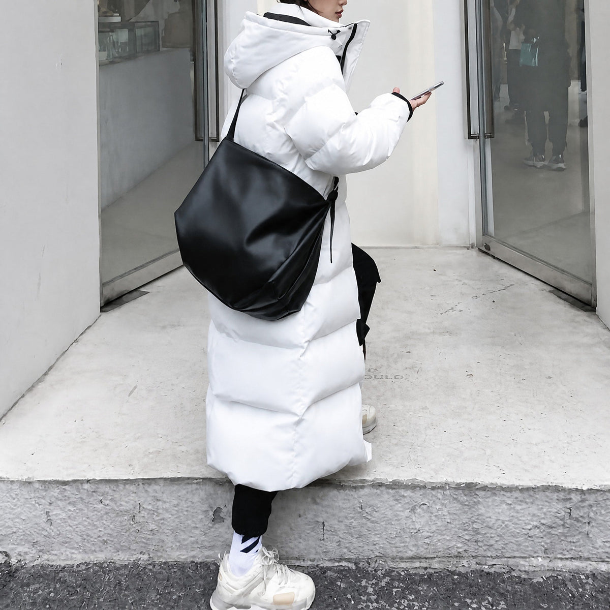 Olivia - Women's Hooded Longline Puffer Parka Jacket with Side Pockets - Coats & Jackets - Black - Davies & Cooper