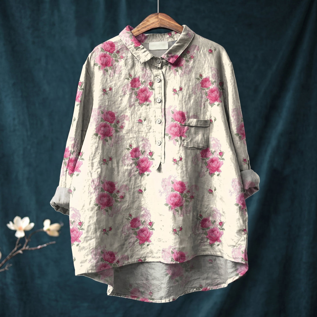 Olivia - Women's Relaxed Fit Floral Print Long Sleeve Shirt - Blouse - White - Davies & Cooper