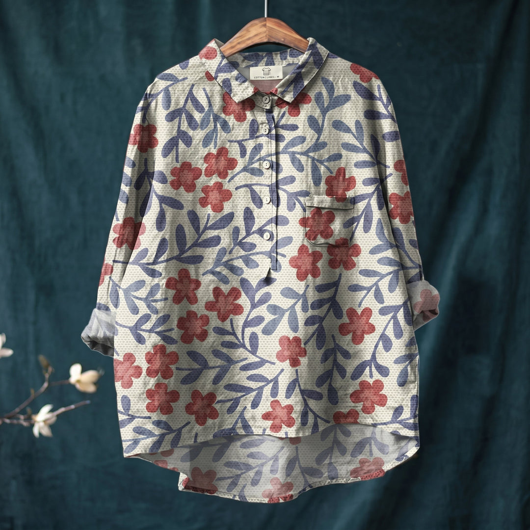 Olivia - Women's Relaxed Fit Floral Print Long Sleeve Shirt - Blouse - Blue - Davies & Cooper