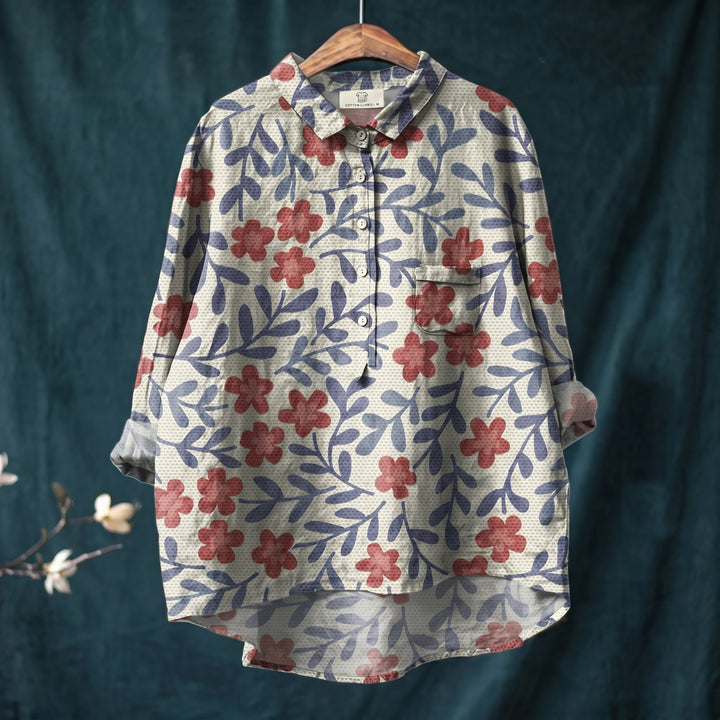 Olivia - Women's Relaxed Fit Floral Print Long Sleeve Shirt - Blouse - Blue - Davies & Cooper