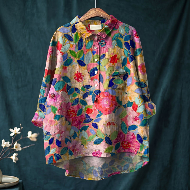Olivia - Women's Relaxed Fit Floral Print Long Sleeve Shirt - Blouse - Red - Davies & Cooper