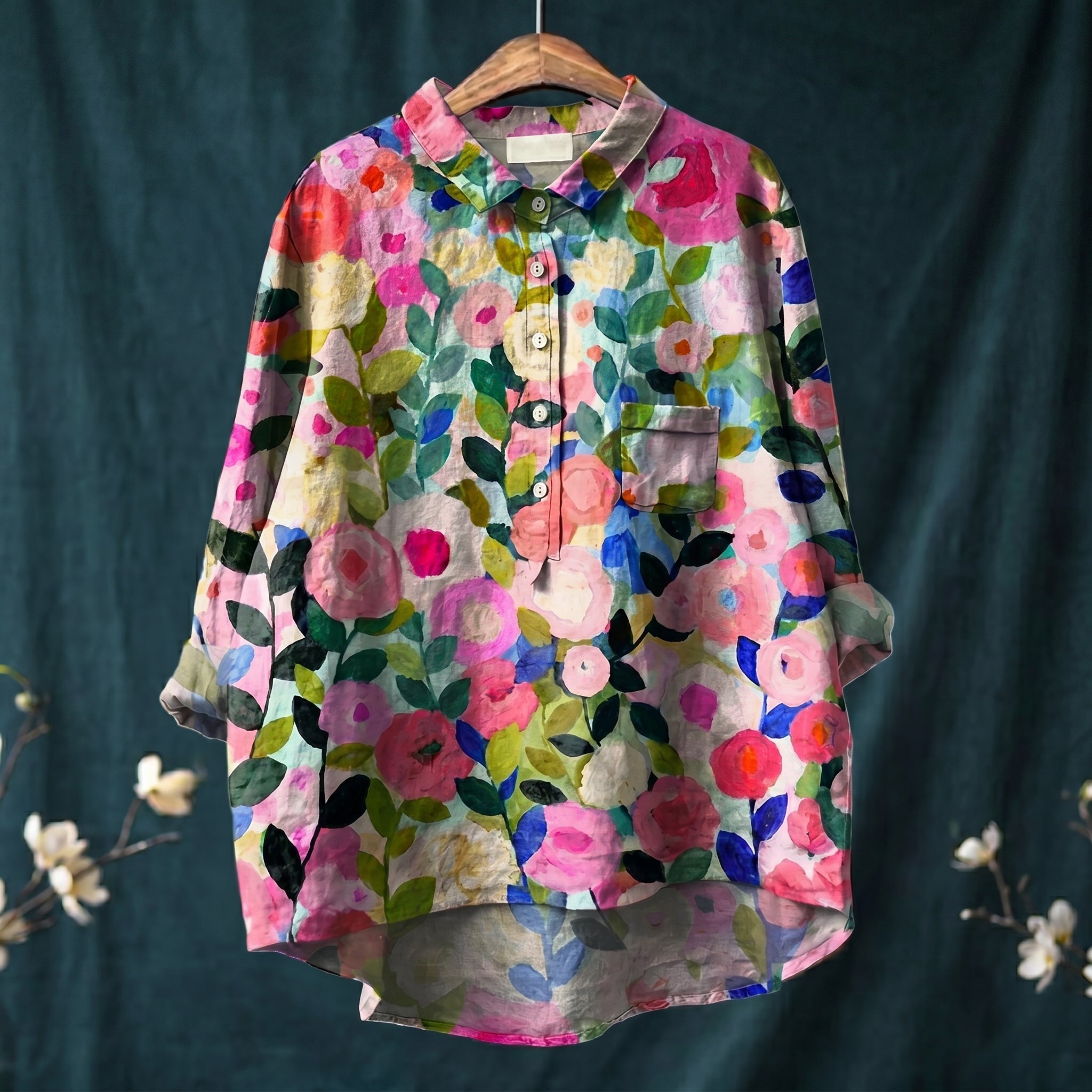 Olivia - Women's Relaxed Fit Floral Print Long Sleeve Shirt - Blouse - Pink - Davies & Cooper