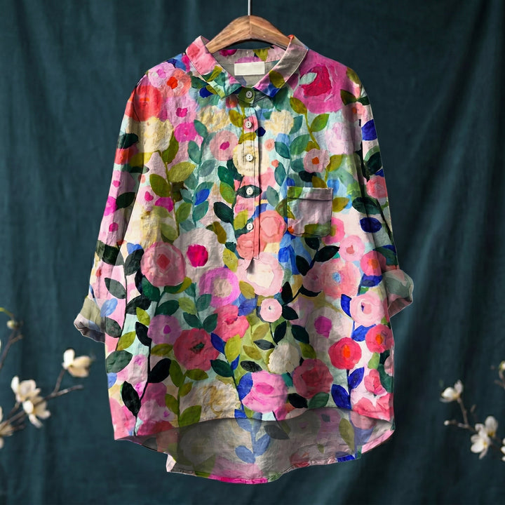 Olivia - Women's Relaxed Fit Floral Print Long Sleeve Shirt - Blouse - Pink - Davies & Cooper