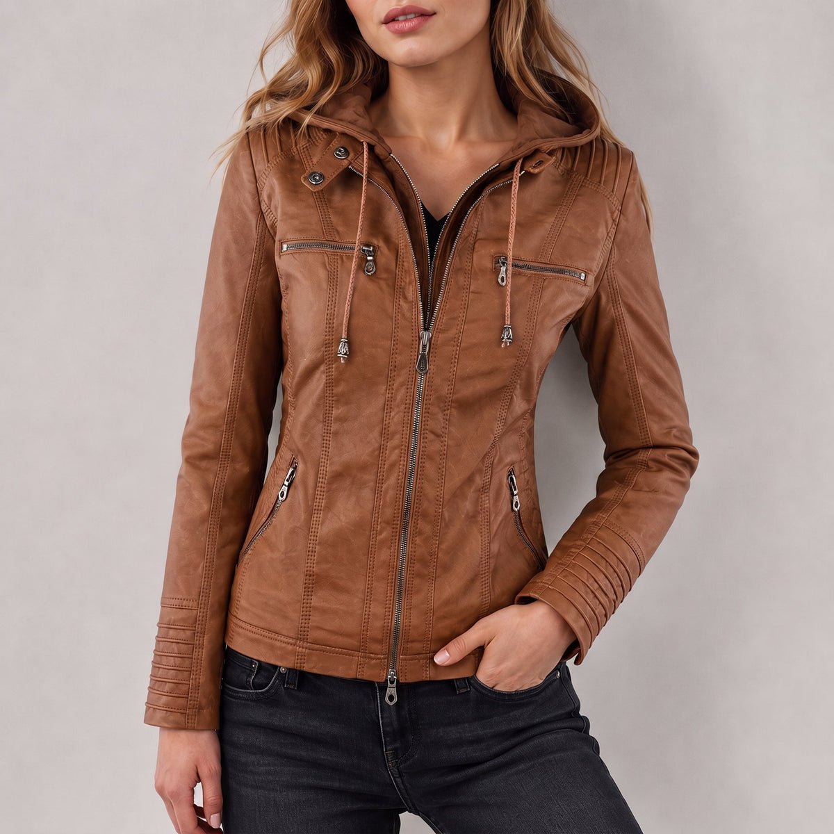 Olivia - Women's Slim Fit Hooded Transitional Jacket - Jackets - Brown - Davies & Cooper