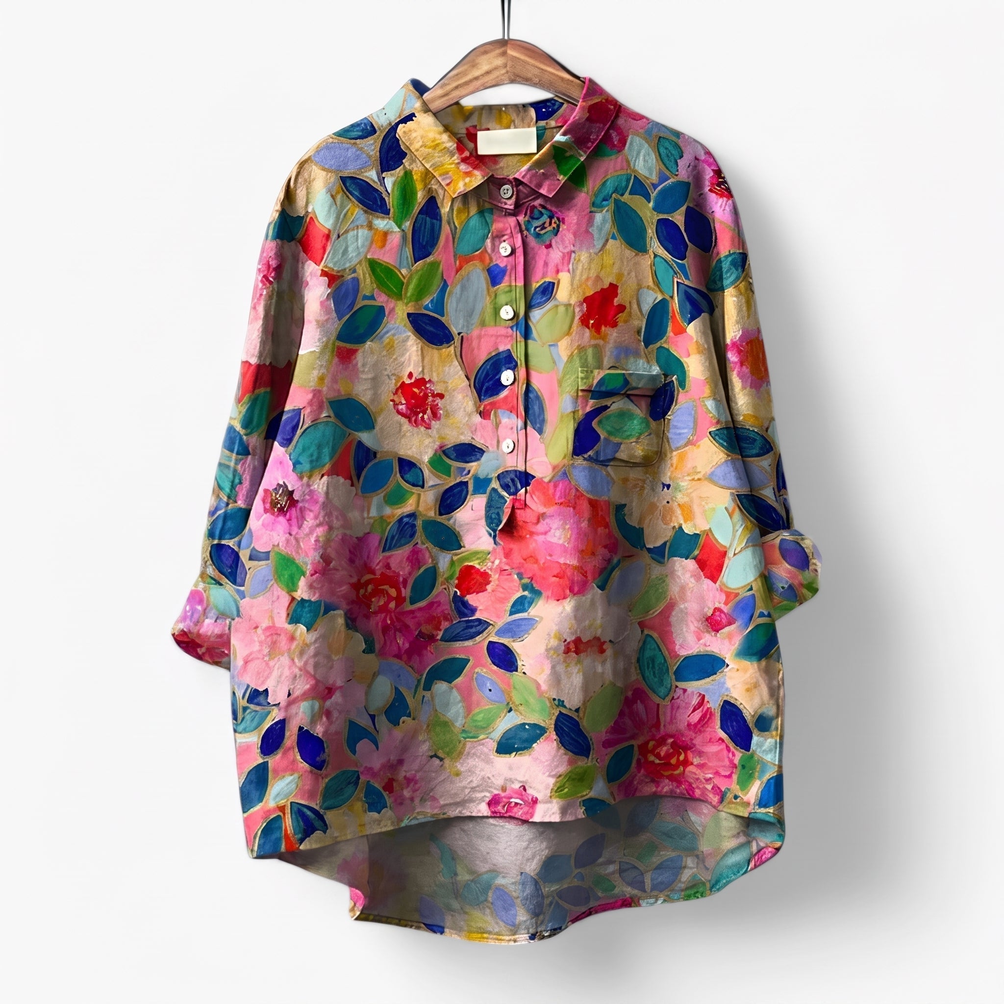 Olivia - Women's Summer Long Sleeve Printed Blouse - Blouse - Red - Davies & Cooper