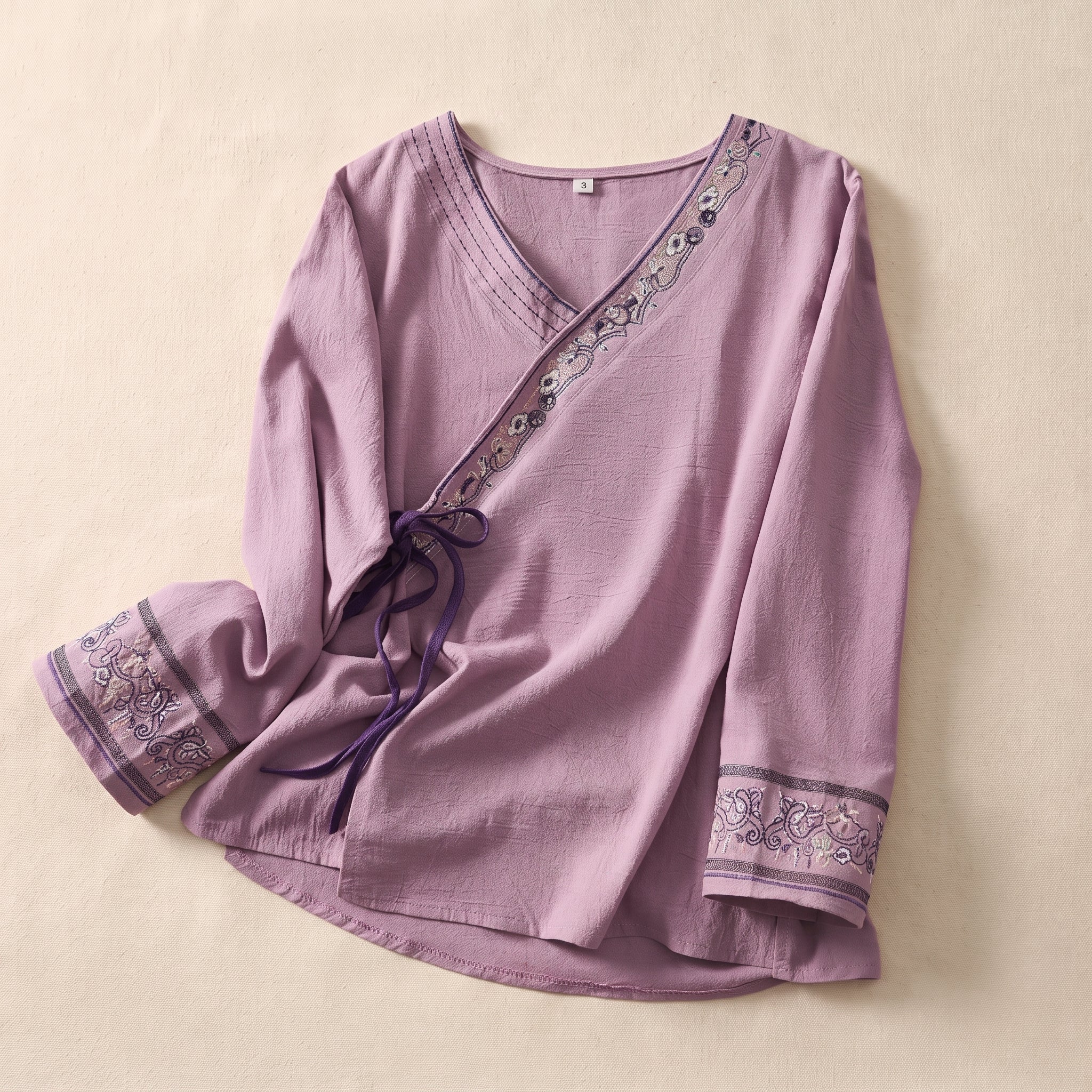 Olivia - Women's Summer Long Sleeve Wrap Tie Blouse - Blouse - Purple - Davies & Cooper