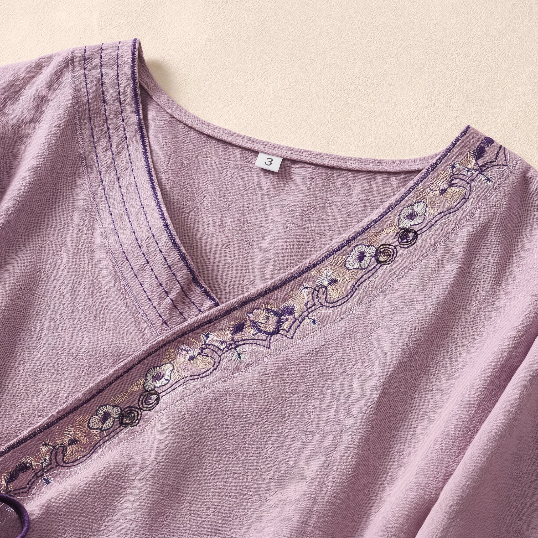 Olivia - Women's Summer Long Sleeve Wrap Tie Blouse - Blouse - Purple - Davies & Cooper