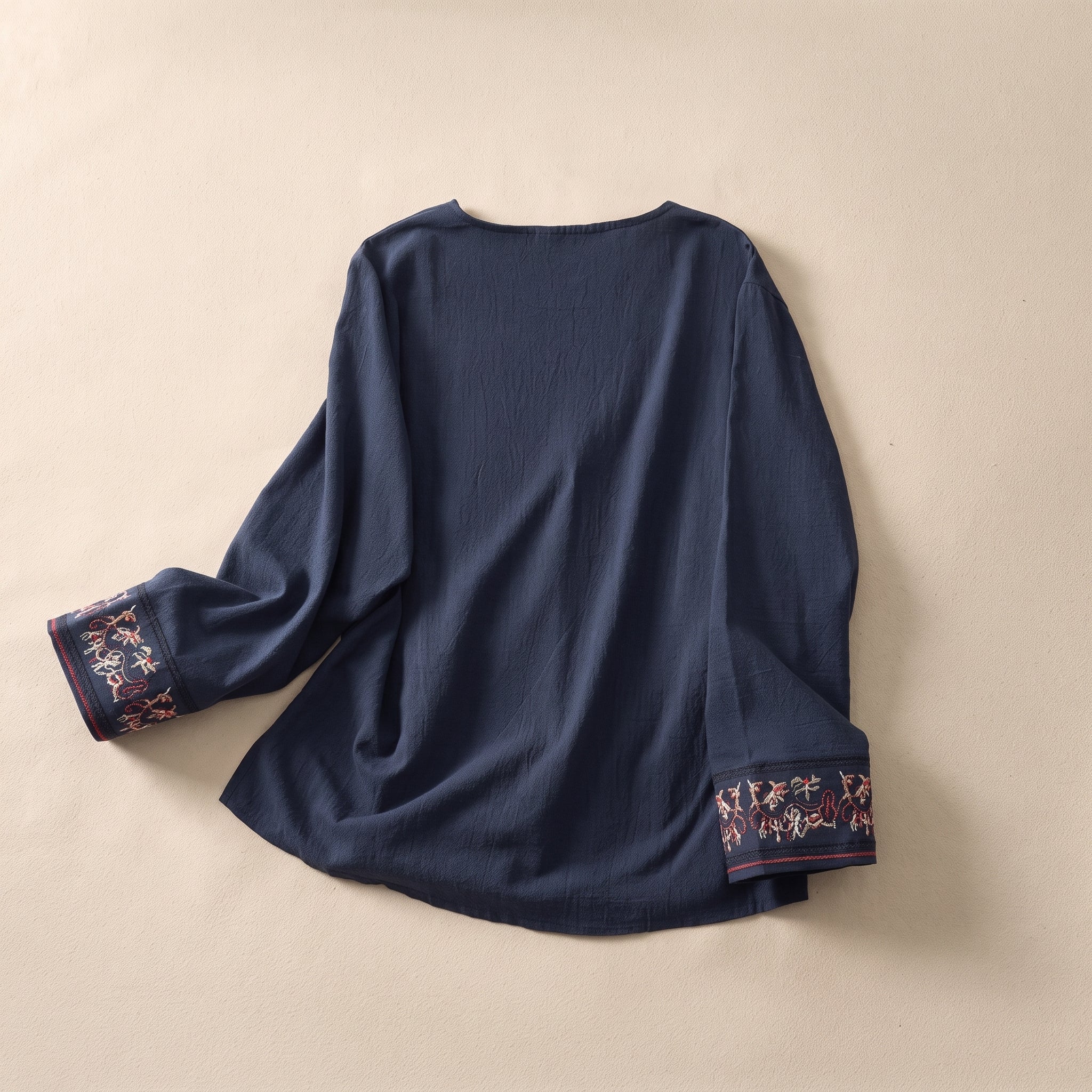 Olivia - Women's Summer Long Sleeve Wrap Tie Blouse - Blouse - Navy Blue - Davies & Cooper