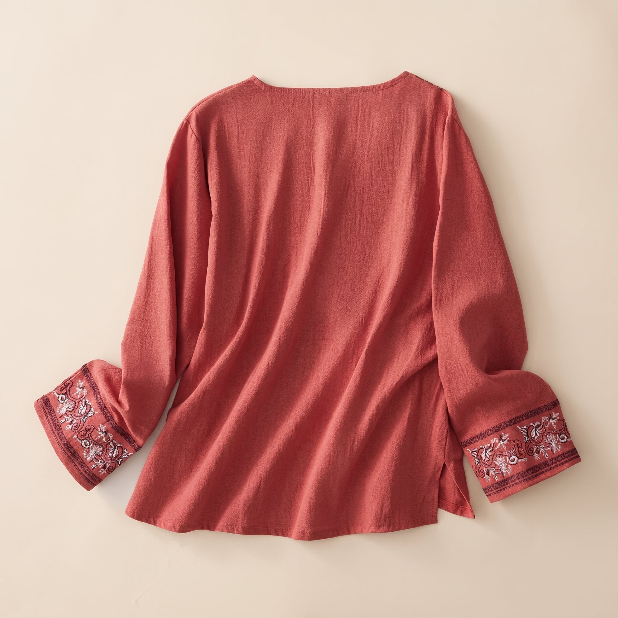 Olivia - Women's Summer Long Sleeve Wrap Tie Blouse - Blouse - Red - Davies & Cooper