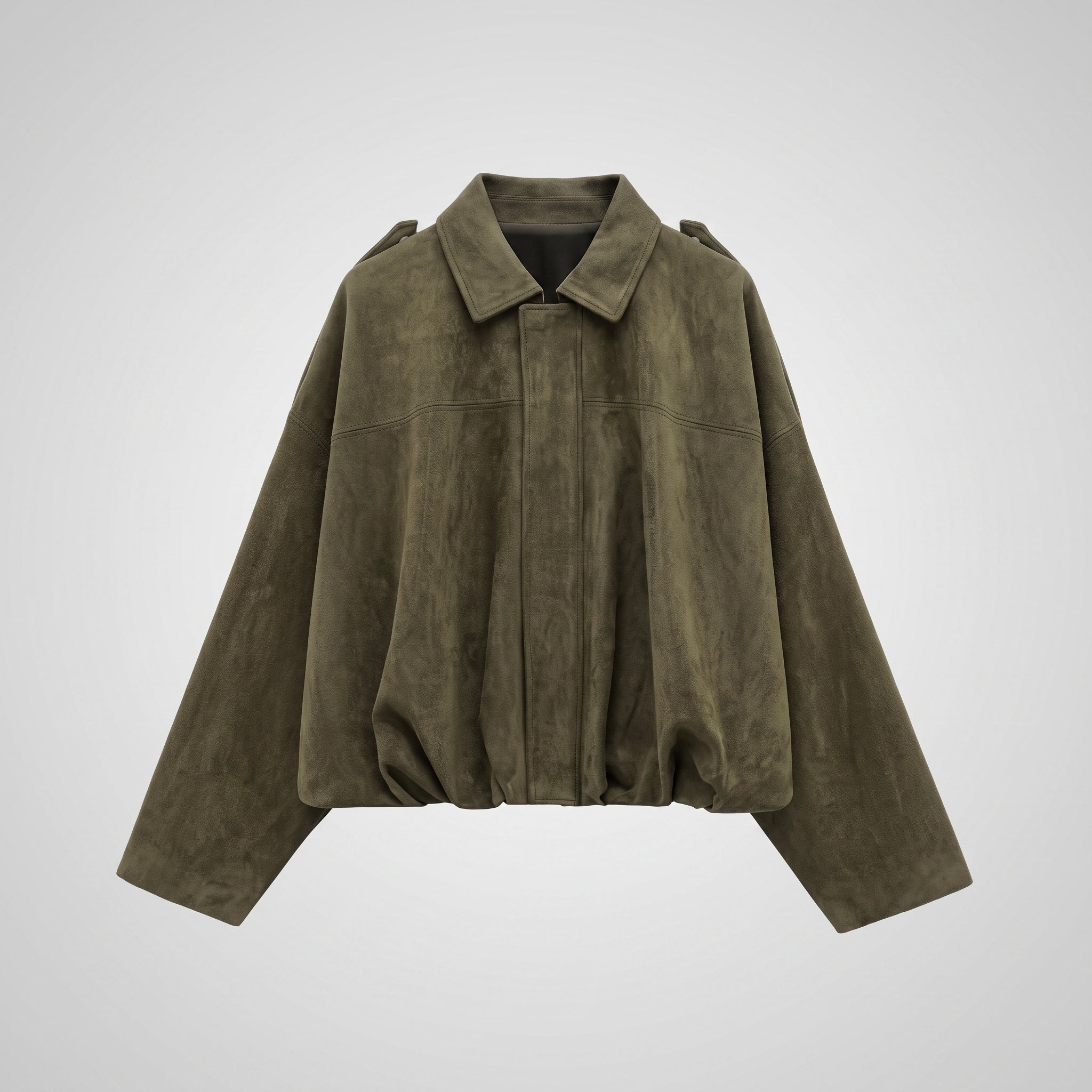 Olivia - Women's Vintage Dropped Shoulder Suede Bomber Jacket - Bomber Jackets - Olive Green - Davies & Cooper
